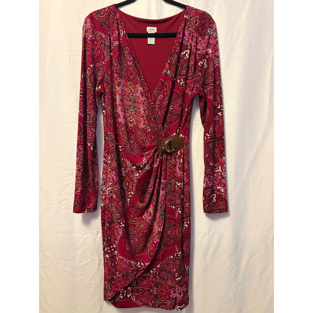 Cache Paisley Wrap Dress Pink Purple Buckled Belt Sz XL